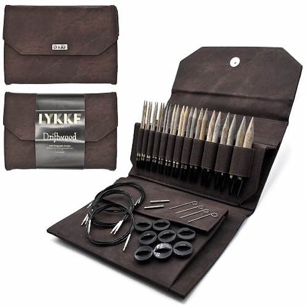 Interchangeable Needle Set - 5" Driftwood Cacao Denim - 12 pairs of IC Tips