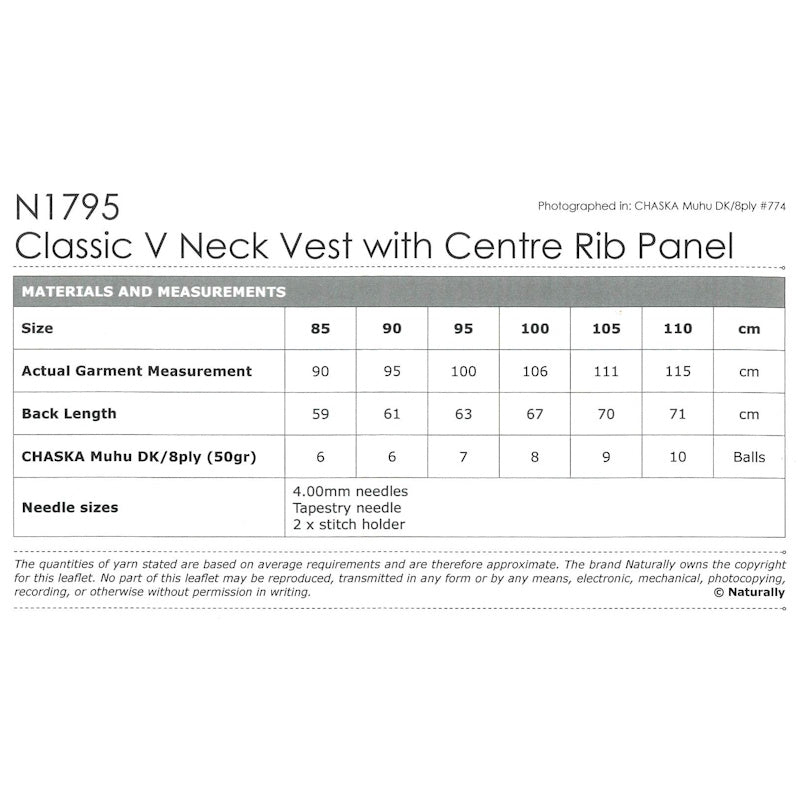 V Neck vest with centre rib panel