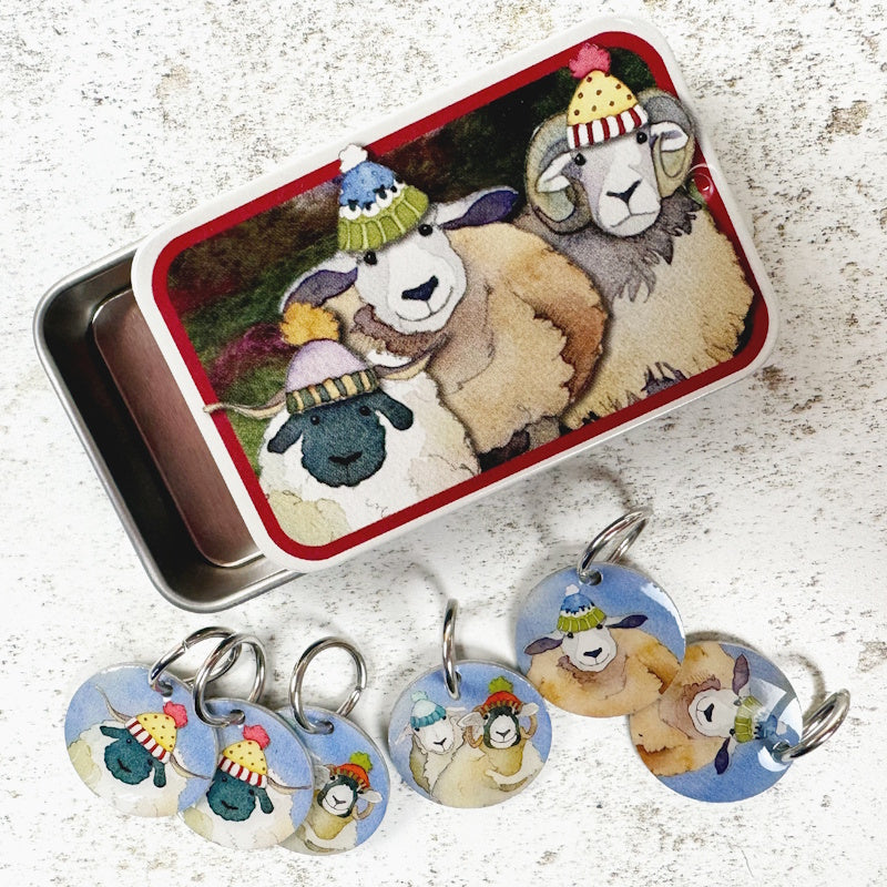 Ring Stitch Marker in Tin - Sheep in Hats
