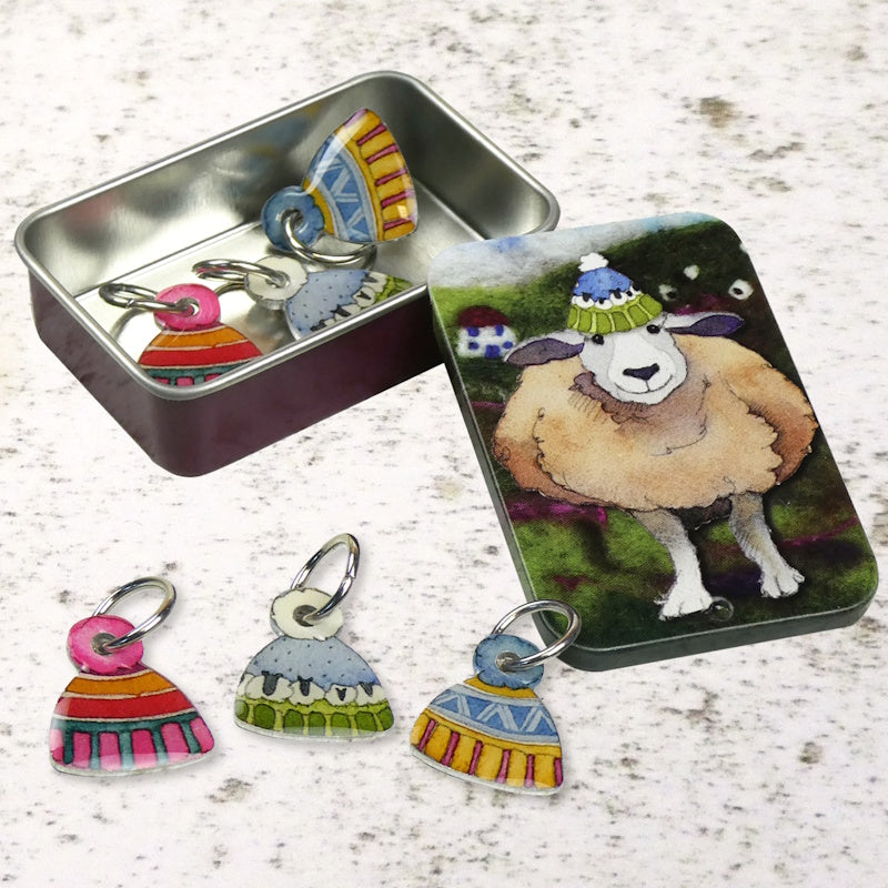 Ring Stitch Marker in Tin - Sheep with Hats