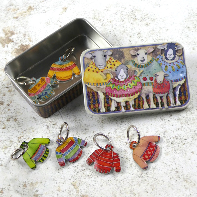 Ring Stitch Marker in Tin - Sheep with Jumpers