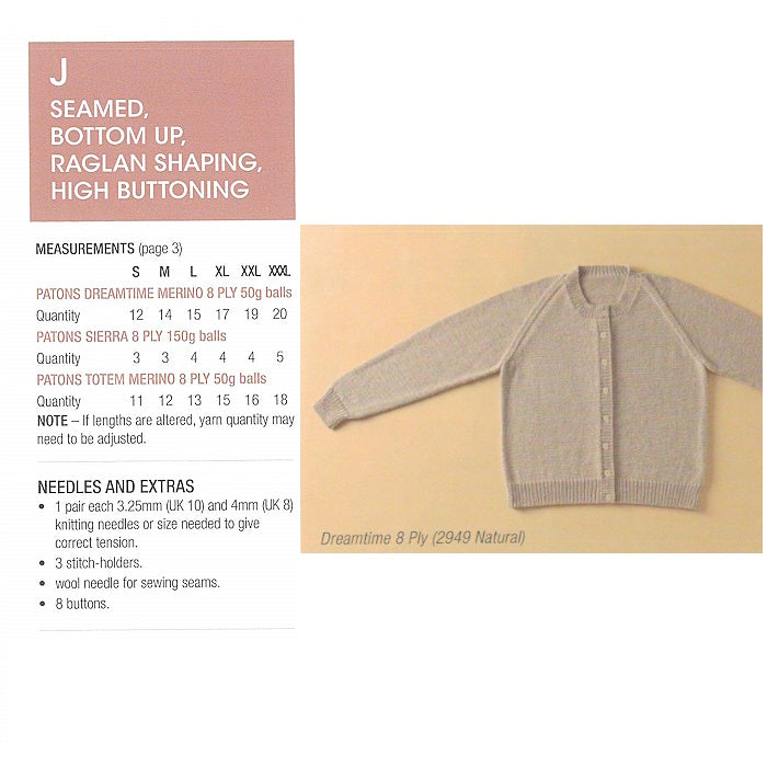 J Seamed, Bottom Up, Raglan High Buttoning