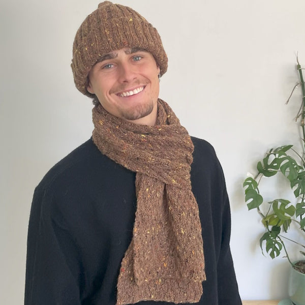 His Beanie and Chevron Rib Scarf
